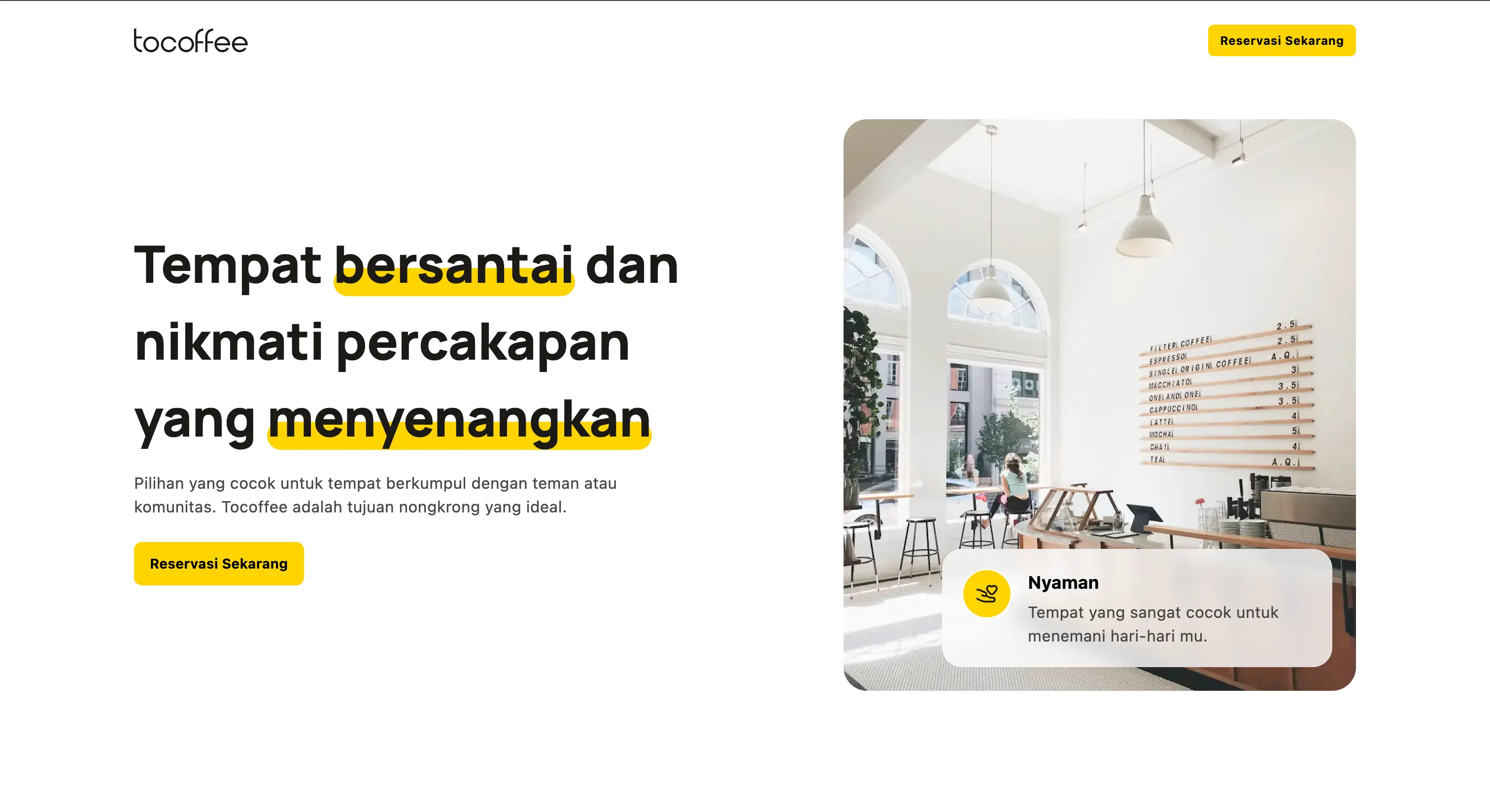 Tocoffee Landing Page
